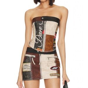 JAYDED LONDON Daytona Faux Leather Corset Top in Brown & Blue UK 10